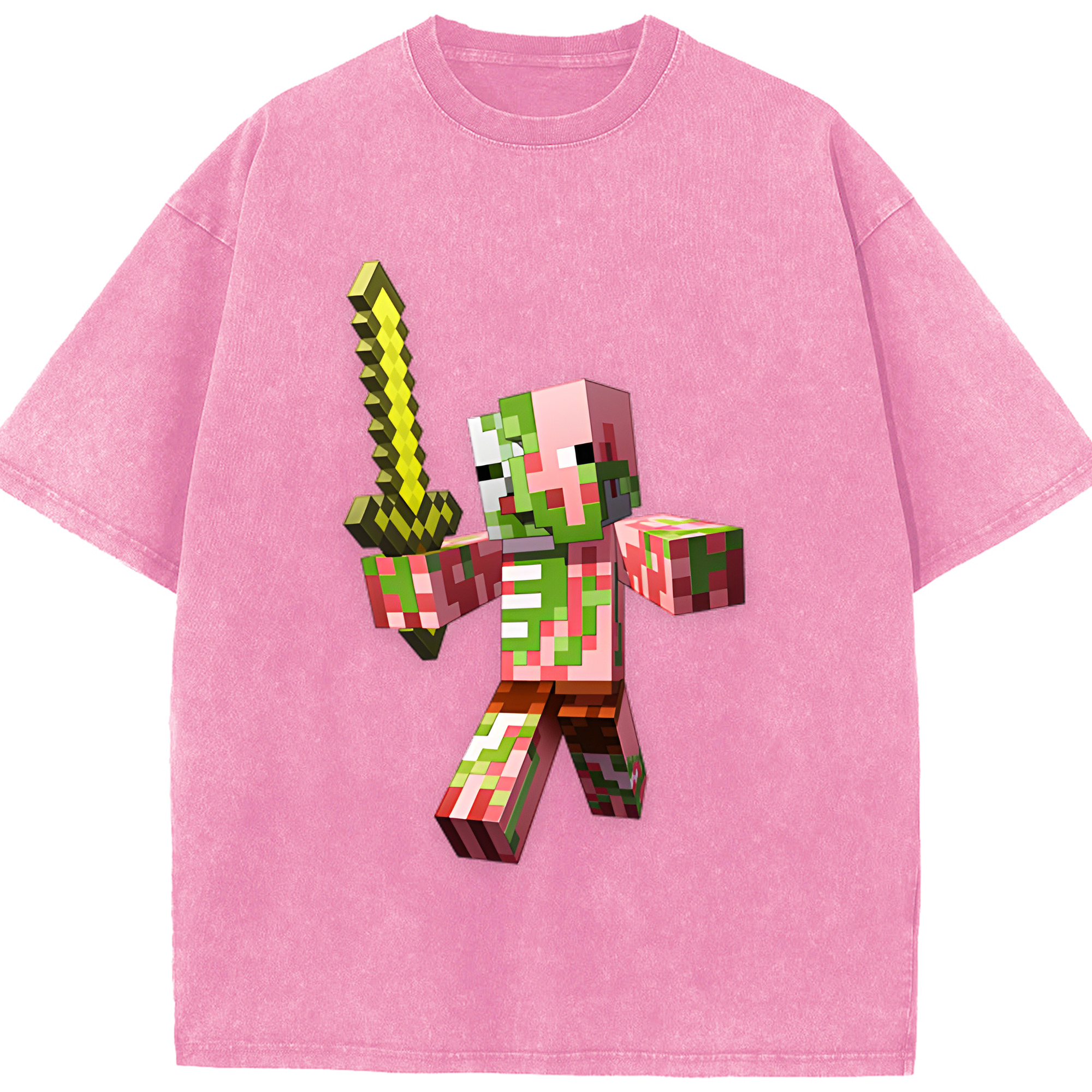 （画像用） マインクラフト ブロックの世界 Minecraft MC Block world 綿100% ヴィンテージ風 半袖Tシャツ（フロントプリント）